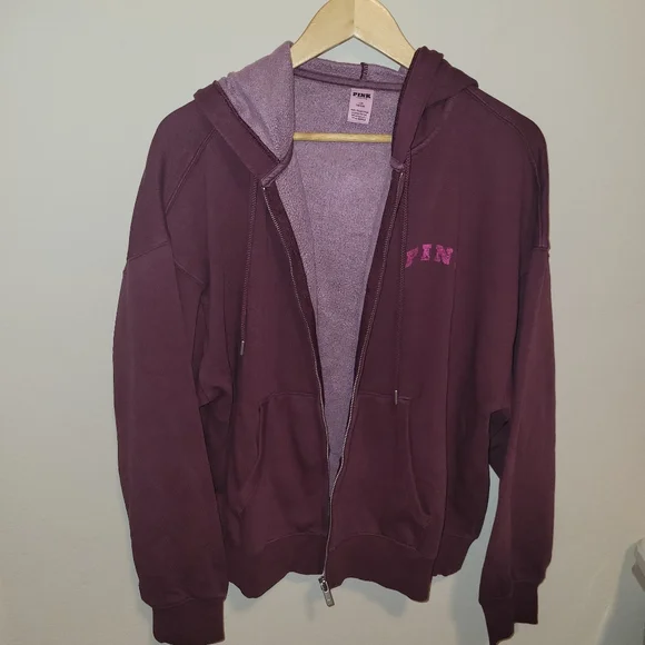 VS PINK Maroon logo zip-Up Hoodie size large - Picture 2 of 4